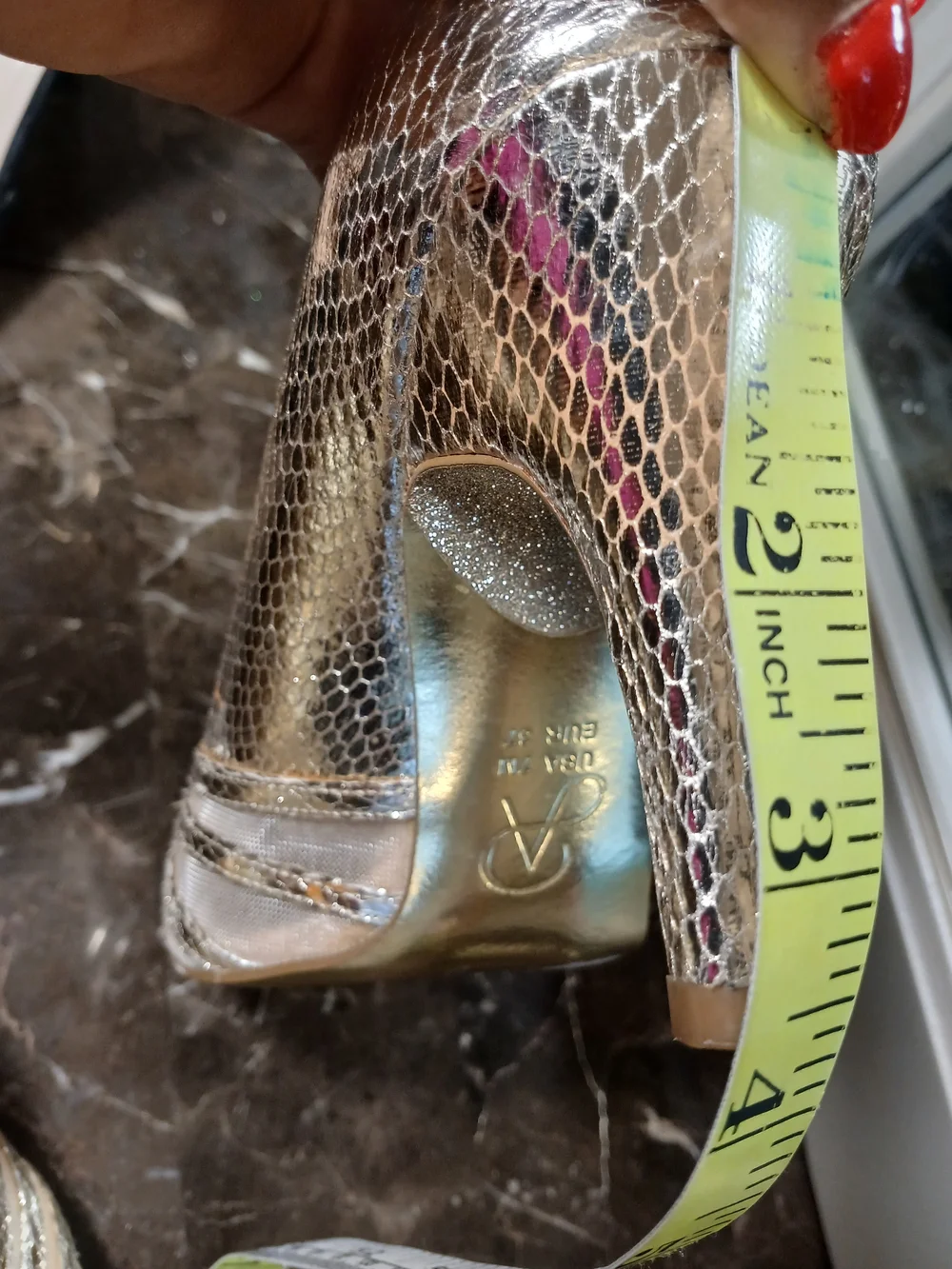 Adrianna Papell Gold Metallic Snake-Texture Peep-Toe Heels